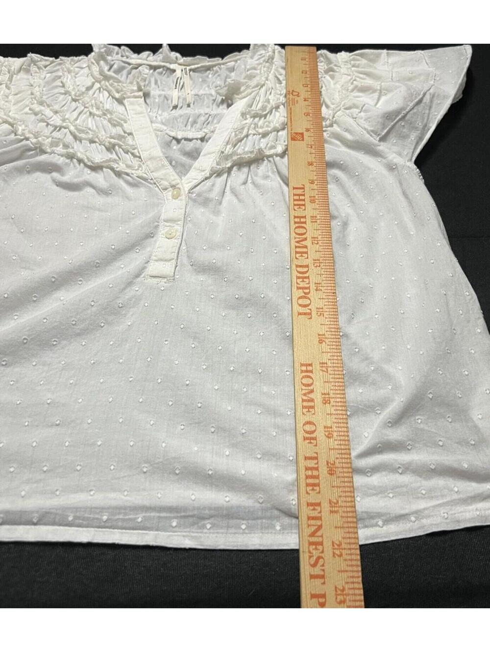 By Anthropologie Layered-Sleeve Henley Top White Dotted Swiss Dot Ruffle Blouse - Picture 7 of 9